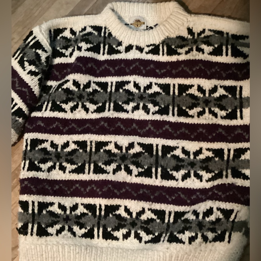 🌎 EARTH RAGZ UNISEX SWEATER Vintage Wool Nordic/Fair CHUNKY CREAM DESIGN L/XL